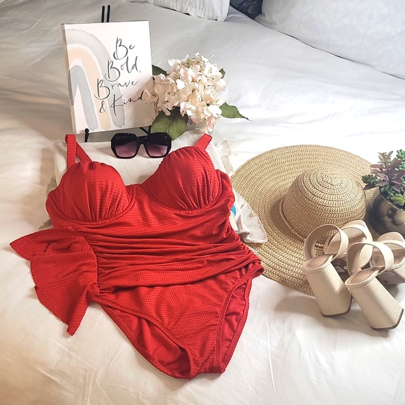 Rhode Red Embossed Dot Ruffle Medium Coverage One Piece Swimsuit - RHODE - Picture 13 of 13